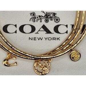 Coach Authentic Signature Charm Bangle Bracelet Trio Set Enamel Gold Tone NWT
